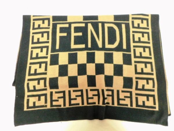 K202★FENDI フェンディ 大判 ストール マフラー ブランケット リバーシブル ベージュ系×ブラック系 レディース メンズ★送料550円〜_画像5