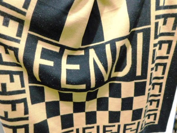 K202★FENDI フェンディ 大判 ストール マフラー ブランケット リバーシブル ベージュ系×ブラック系 レディース メンズ★送料550円〜_画像2