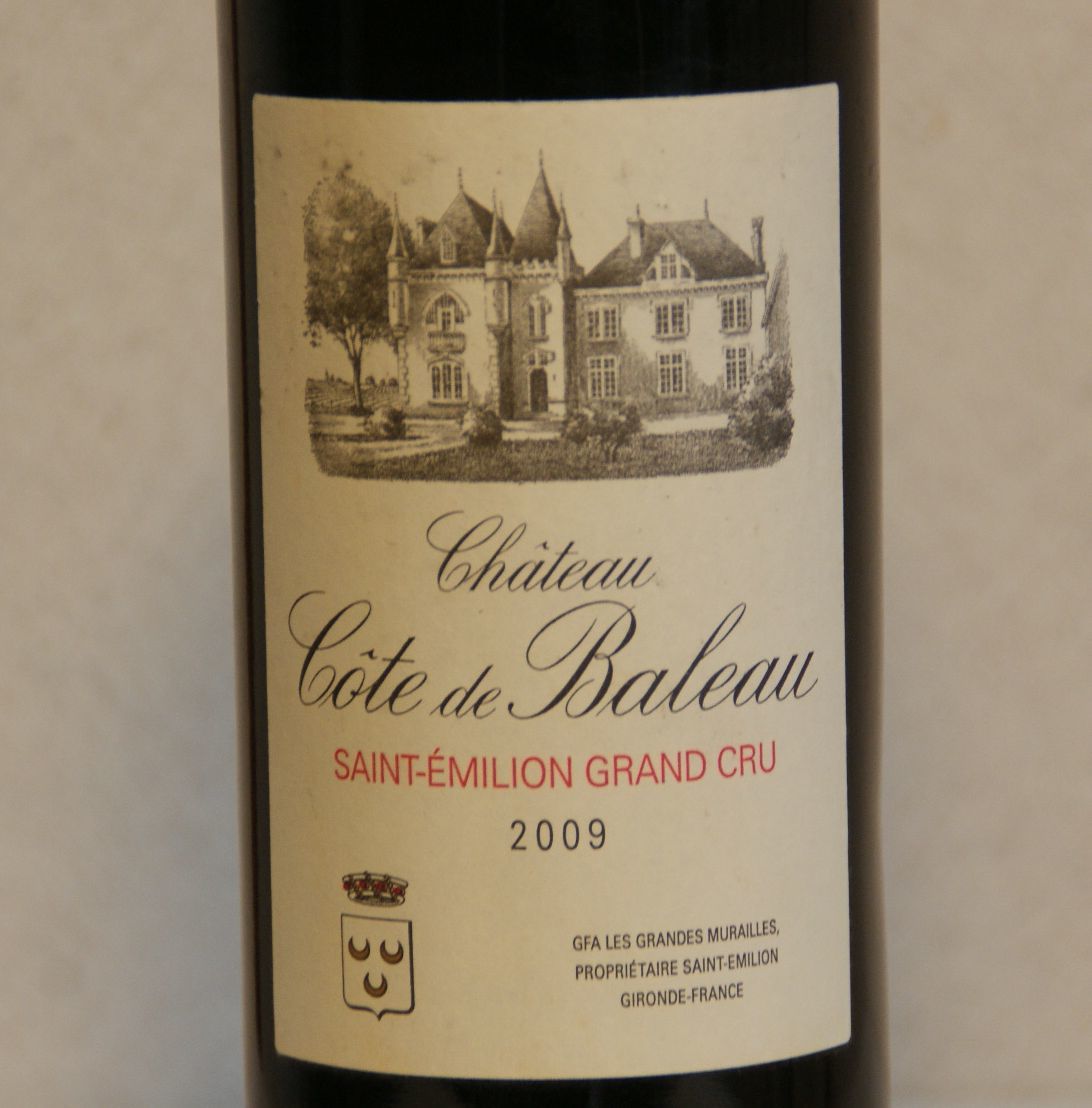 （赤ワイン）シャトー・コート・ド・バロー２００９（裏ラベルしわ）Chateau Cote de Baleau Saint-Emilion 13.5% 750ml フランス　f746_画像2