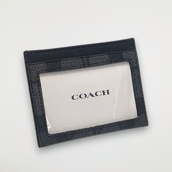 正規品　新品　送料無料　コーチ レザー カードケース 定期 名刺 チャコール×ブラック