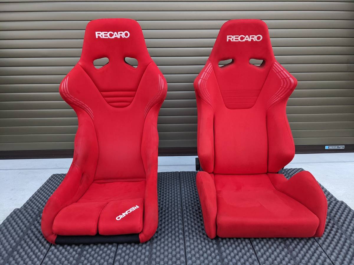 【1円～】RECARO TS-GSとSR-6 目の覚めるようなカムイレッド破れなし同色2脚セット！レカロシート 正規品 セミバケ フルバケ TSG/RS-G/SP-G_希少な廃盤TSGとSR6同色2脚セット！