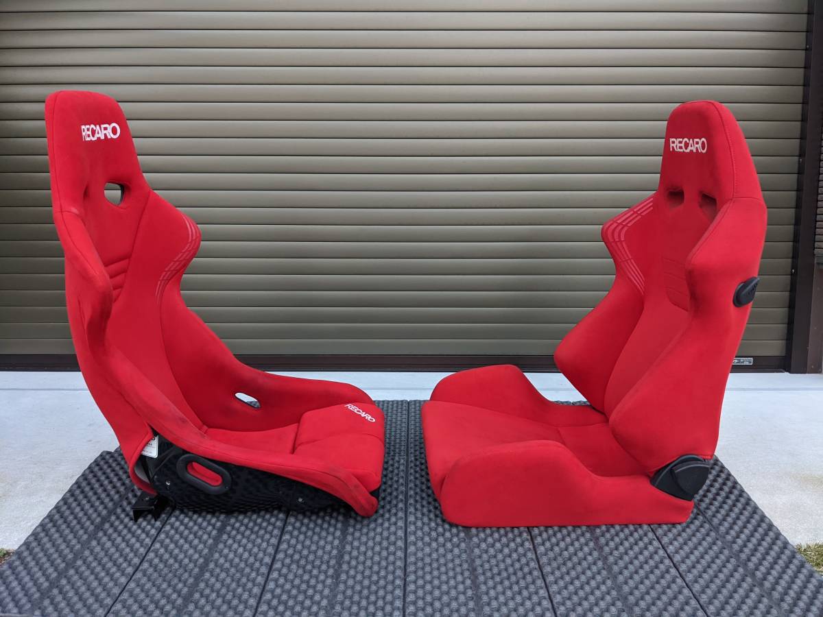 【1円～】RECARO TS-GSとSR-6 目の覚めるようなカムイレッド破れなし同色2脚セット！レカロシート 正規品 セミバケ フルバケ TSG/RS-G/SP-G_サイド側