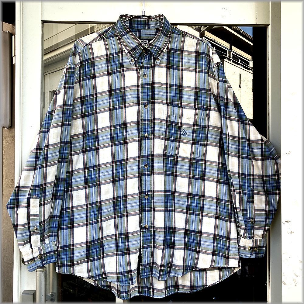 * Nautica NAUTICA 90s check pattern button down long sleeve shirt L* inspection big Silhouette Vintage America old clothes hip-hop 