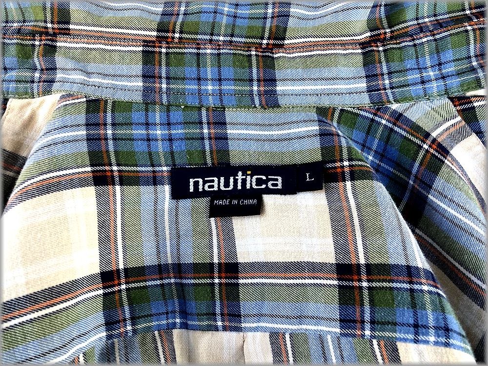 * Nautica NAUTICA 90s check pattern button down long sleeve shirt L* inspection big Silhouette Vintage America old clothes hip-hop 
