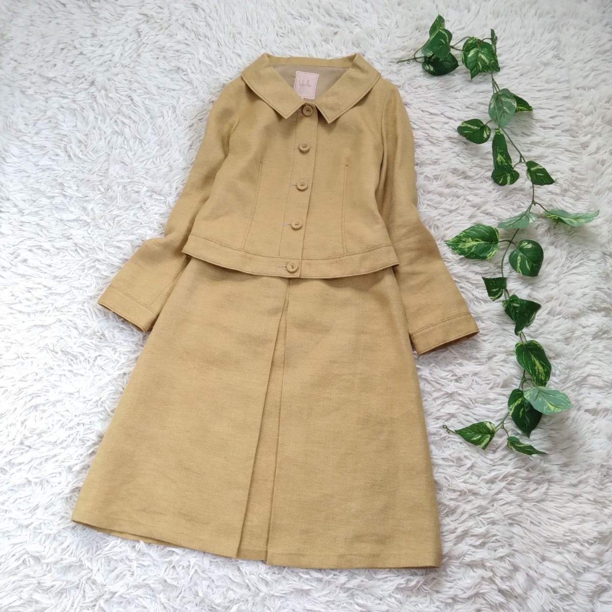 美品!sybilla シビラ スカートスーツ上下 M リネン 麻 イエロー セットアップ フォーマル セレモニー 卒業式 入学式