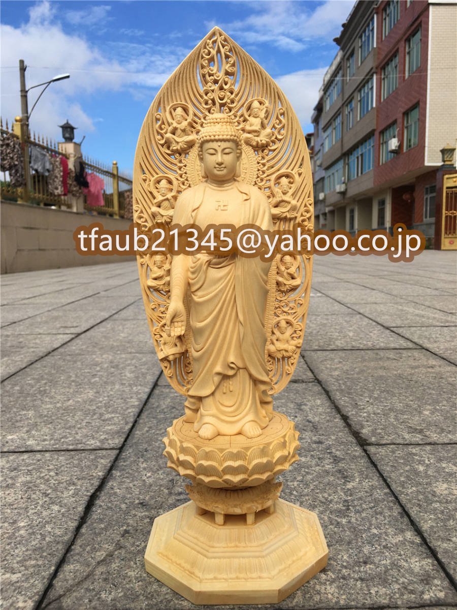 【ケーリーフショップ】最高級 総檜材　仏教工芸品　木彫仏教　精密彫刻　薬師如来立像 仏像 43CM