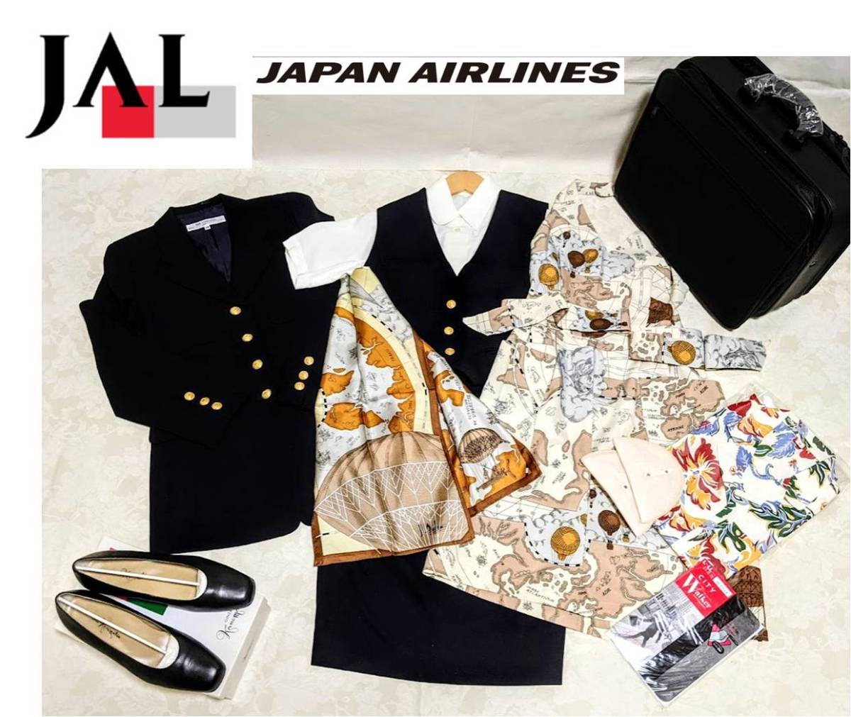 【希少】JAL 客室乗務員 制服 CA8代目 オール新品 フルセット 大きめサイズ 10点 イナバヨシエ スチュワーデス 送料無料_画像1