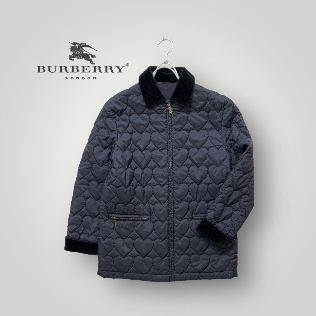 [良品] BURBERRY バーバリー キッズ ハート キルティングジャケット 140 コート 中綿 黒