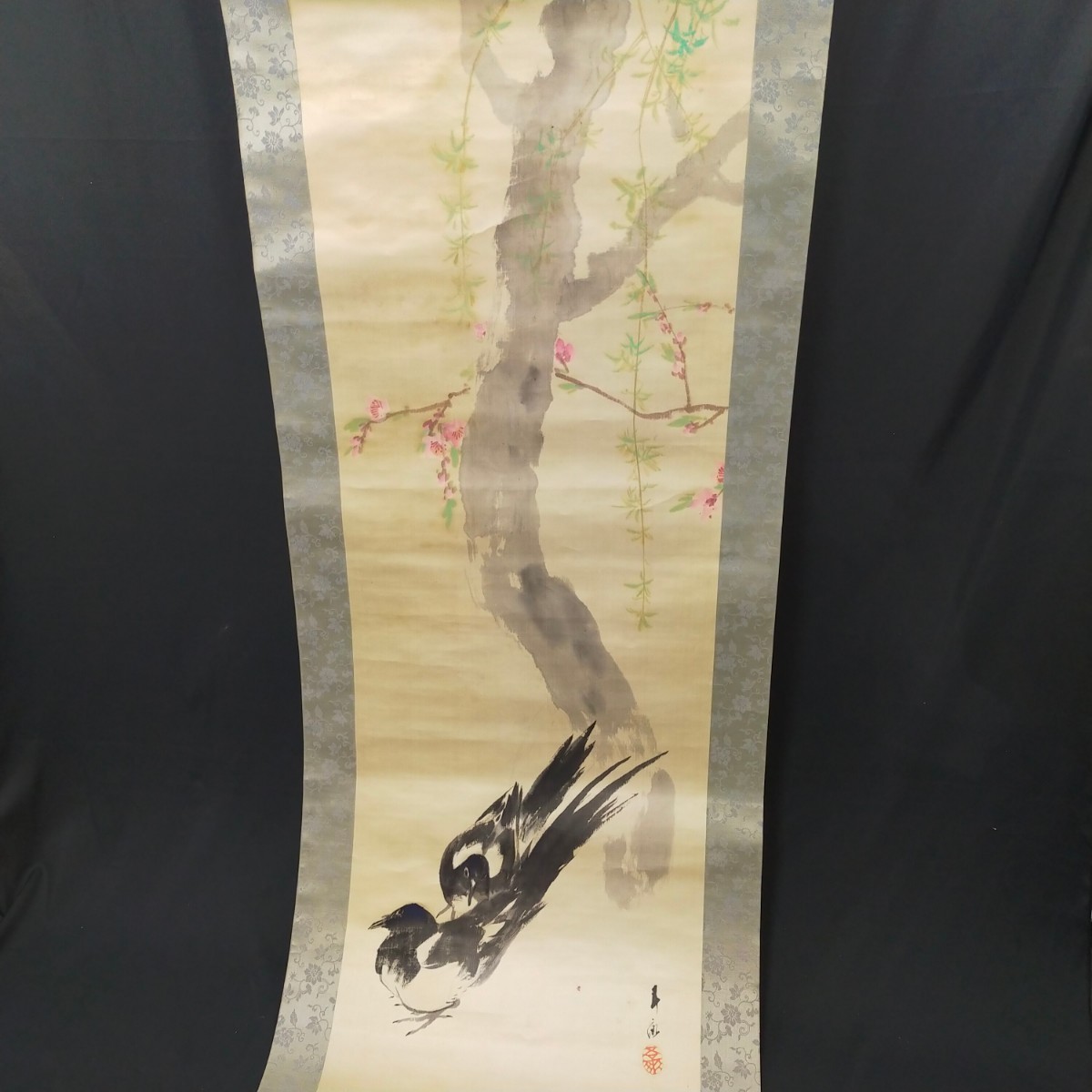 中国画 山水図 花鳥図 時代物 掛軸 中国 美術 古美術品 工藝品 肉筆 古画 骨董品 美術品 K10 S_画像1