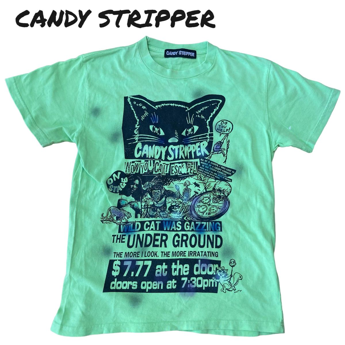 CANDY STRIPPER キャンディーストリッパー　半袖プリントTシャツ　パンク　黄緑色　古着