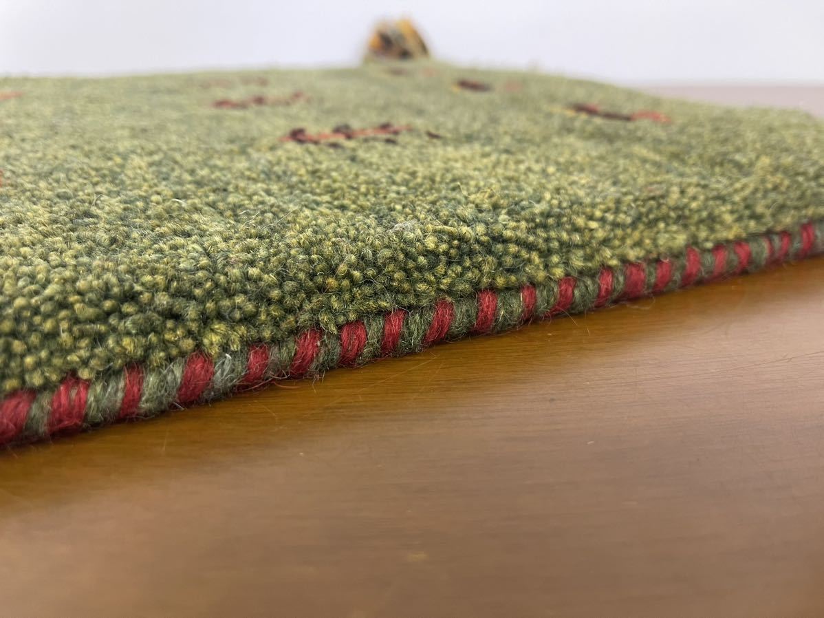【美品】ギャッベ ウール製 手織り 約38cm×41cm 座布団サイズ イラン ペルシャ絨毯 正方形の画像10