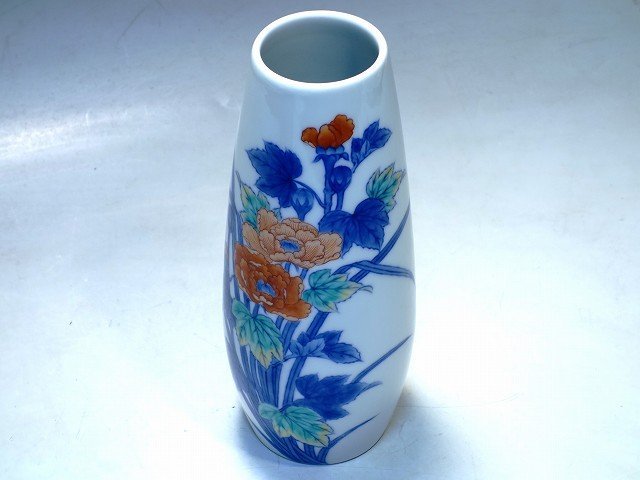 K10174【鍋島御庭焼 市川光春 作】花器 高さ23cm 花瓶 花生 花入 伊万里大川内山 色鍋島 鍋島焼 共箱_画像4