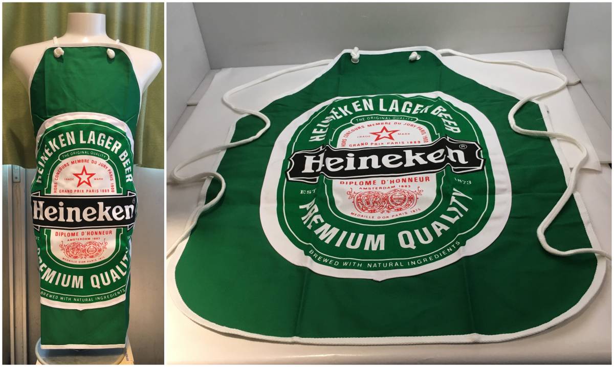 ■未使用 非売品 Heineken ハイネケン エプロン 80年代 LAGER BEER グリーン キッチン ビンテージ レトロ 企業物■_画像1