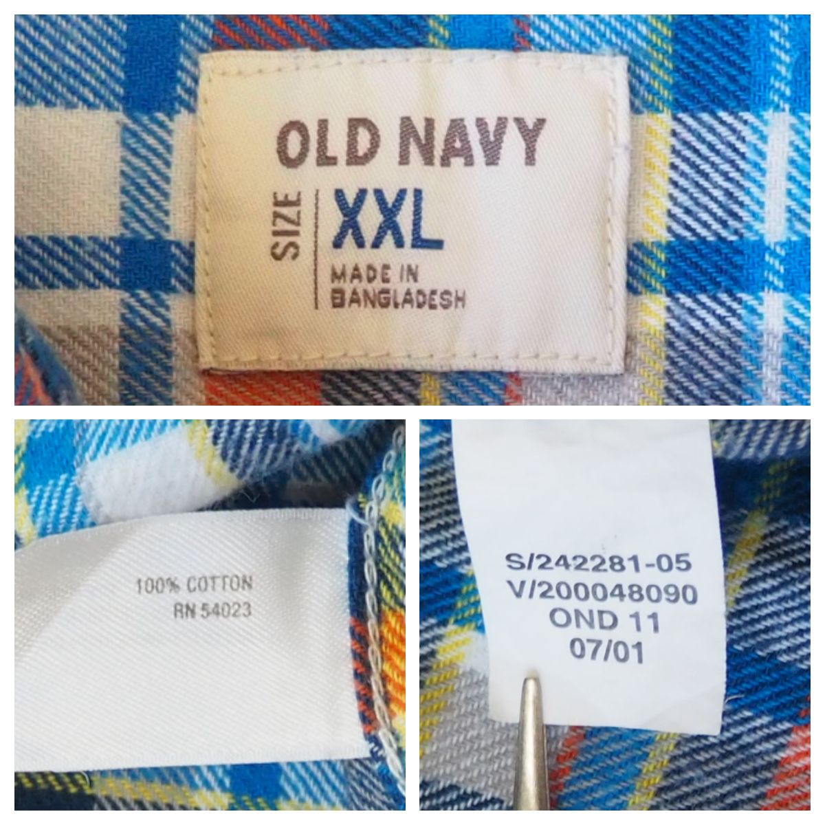 ☆送料無料☆ OLD NAVY オールドネイビー USA直輸入 古着 長袖 ダブルポケット チェック 00’s ネルシャツ メンズ XXL ブルー 中古 即決_画像7