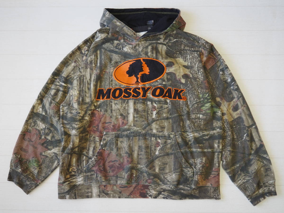 ☆送料無料☆ MOSSY OAK モッシーオーク USA直輸入 古着 プルオーバー 裏起毛 ロゴ リアルツリーカモ パーカー メンズ 2XL トップス 中古 _画像1