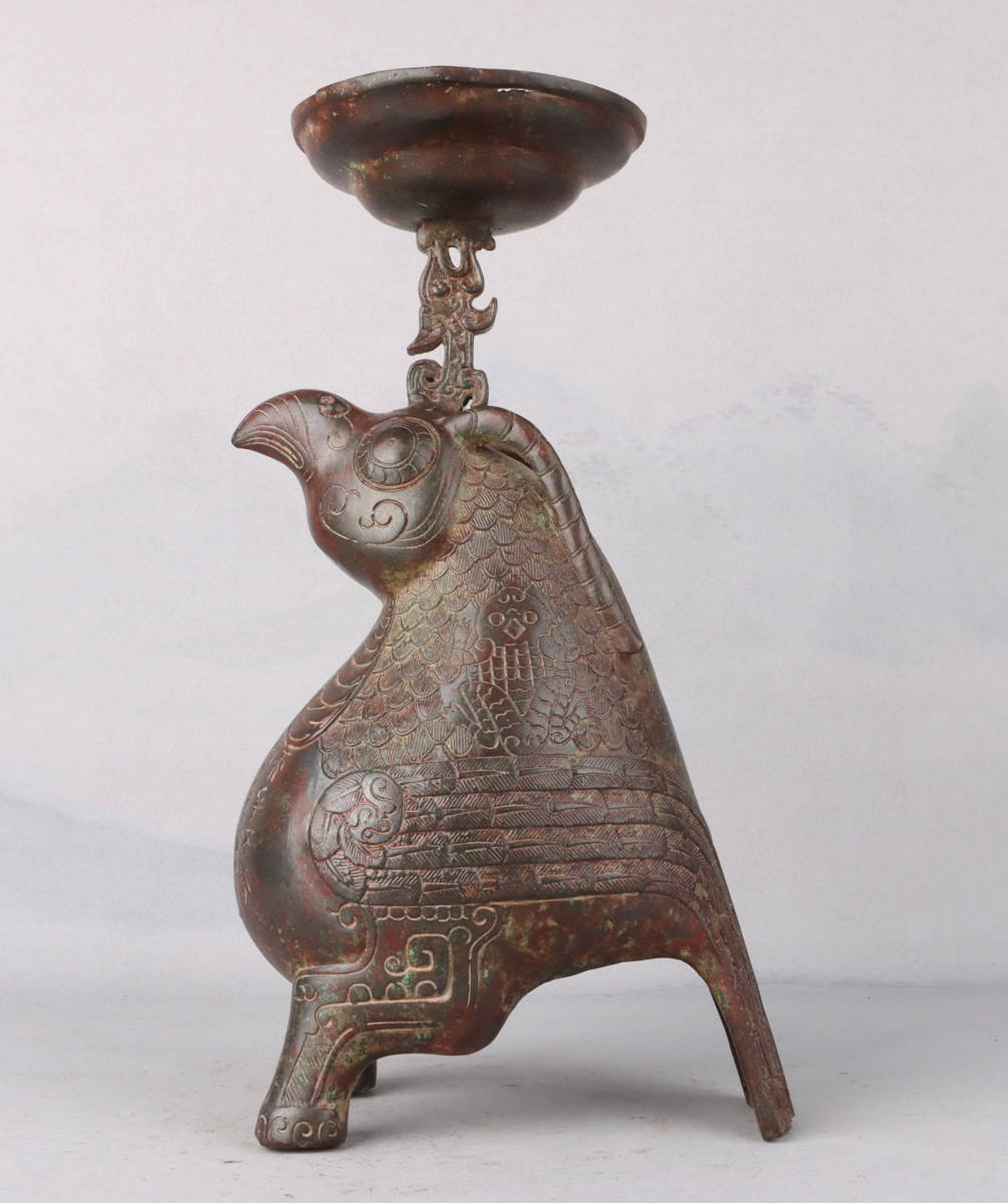 『館蔵珍品 漢 青銅製 鳥燈』置物 賞物 貴重物品 収蔵品 中国古美術