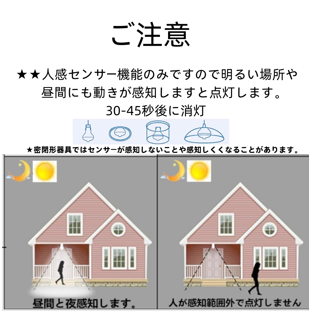 9w LED電球 人感センサー 　明暗センサーE26口金 電球色 省エネ ホワイト 　昼白　白　センサーライト 自動点灯センサー　ホワイト_画像2