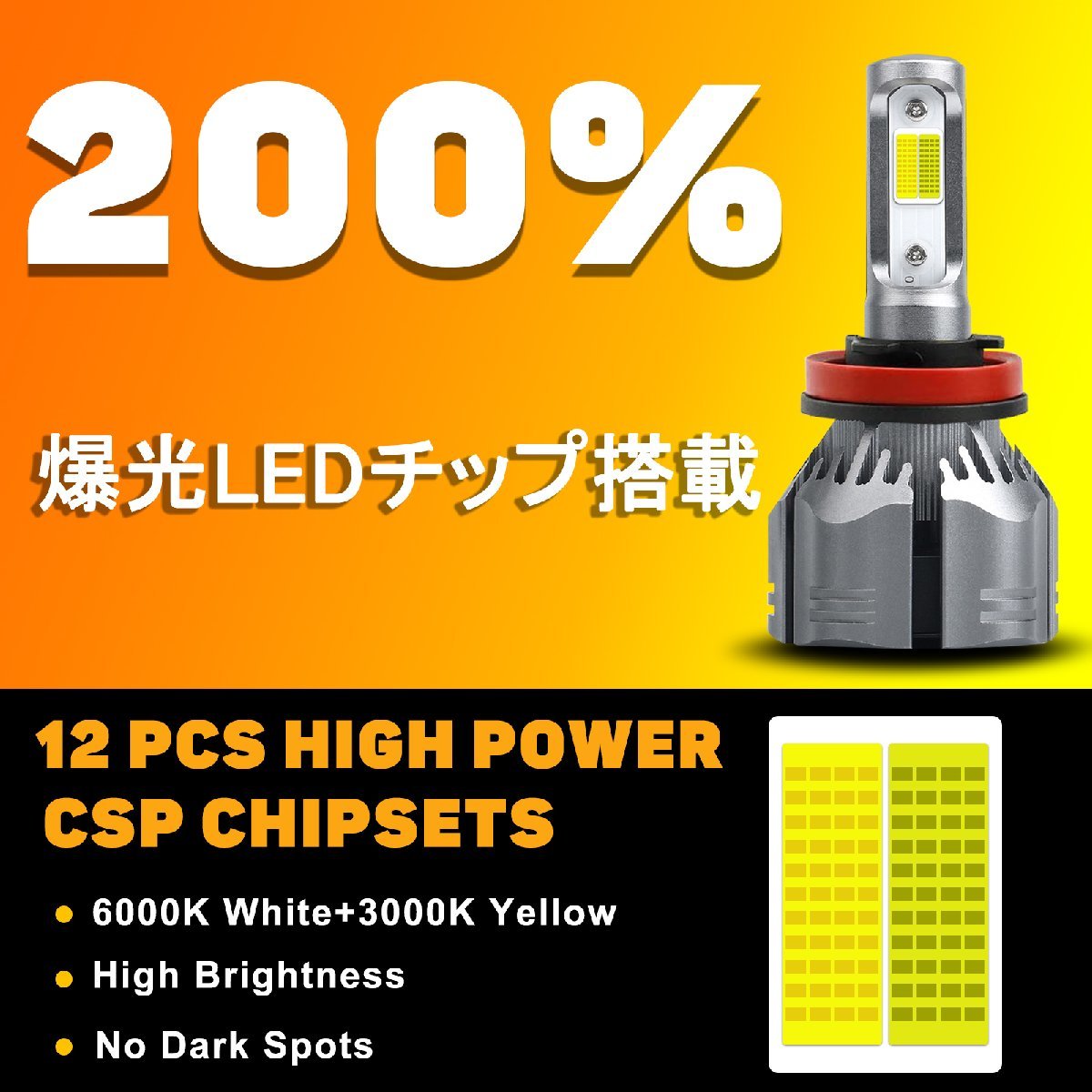 ツインカラー LED　ヘッドライト LEDフォグランプ H1 H3　白　ホワイト　イエロー　3000ｋ　黄色　切替 走行中切り_画像5