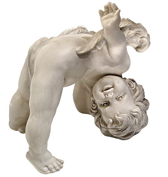 宙返りをする子供の智天使（ケルビム像）西洋彫刻 装飾品 ガーデン彫像/ ガーデニング(輸入品