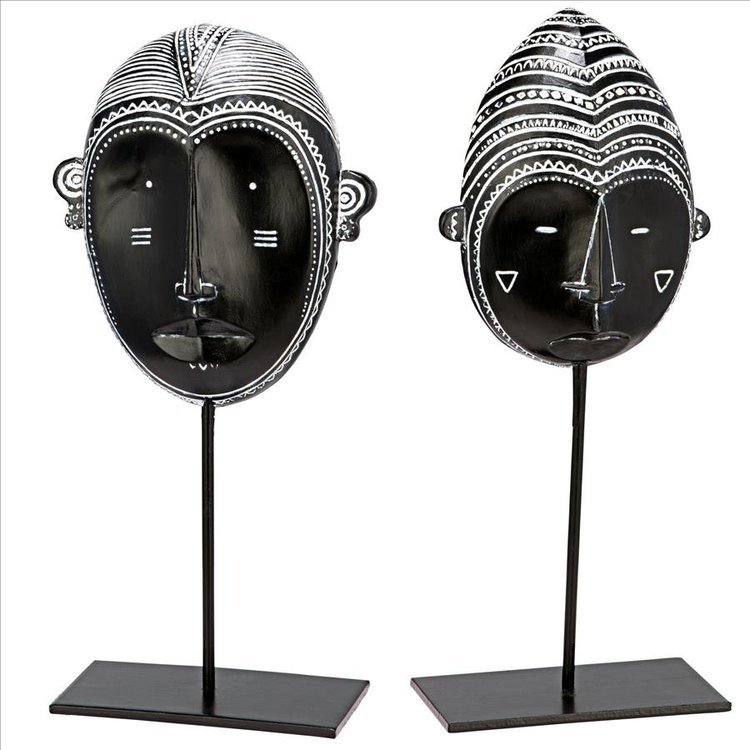 コートジボワールのヨフレ族 アフリカ部族の仮面マスク彫像 2点セット彫刻 ホーム リビングアクセント 書斎 贈り物 輸入品_画像4
