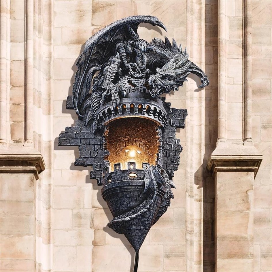 ドラゴンの城 隠れ家 壁掛け照明ランプ 燭台 壁彫刻彫像 中世古城インテリア壁装飾 輸入品_画像3