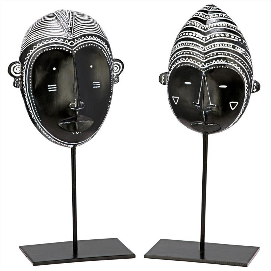 コートジボワールのヨフレ族 アフリカ部族の仮面マスク彫像 2点セット彫刻 ホーム リビングアクセント 書斎 贈り物 輸入品_画像2