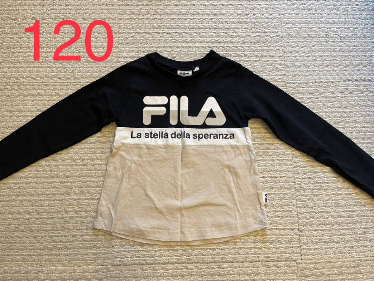 120 FILA フィラ 長袖シャツ ロンT ブラック 黒 ベージュ 保育園 yshop子供服120_画像1