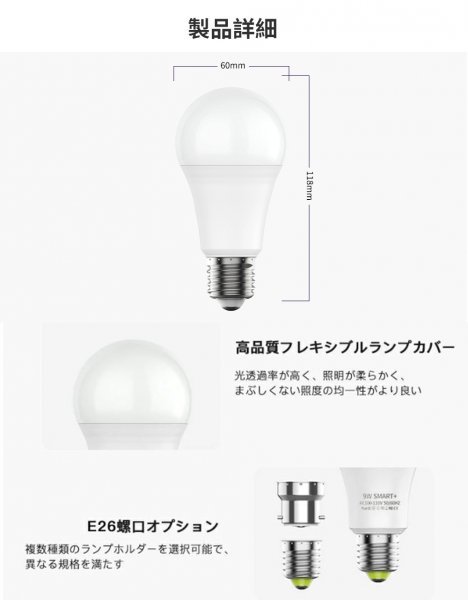 【4個セット】M001スマート電球 E26 LED電球リモコン付き消費電力9W 60W相当調光調色Bluetooth制御携帯対応1600万色遠隔操作日本語説明書_画像9