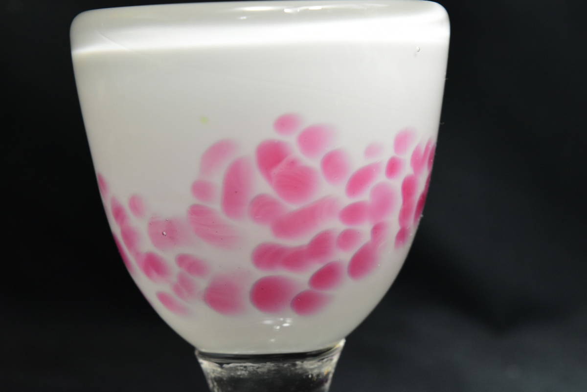 氷コップ　棗型　乳白　ピンク　吹雪　斑点　吹きガラス　大正ロマン　和ガラス　アンティーク_画像4