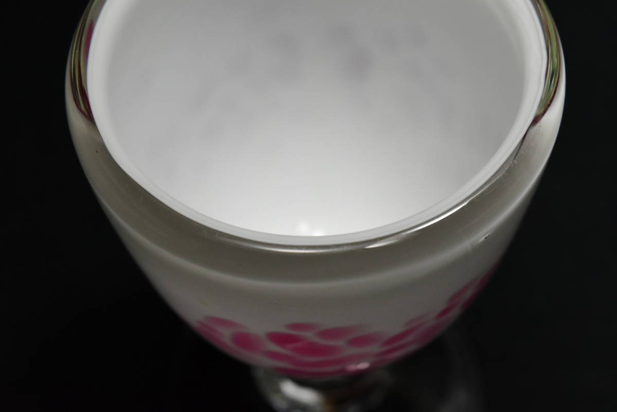 氷コップ　棗型　乳白　ピンク　吹雪　斑点　吹きガラス　大正ロマン　和ガラス　アンティーク_画像6
