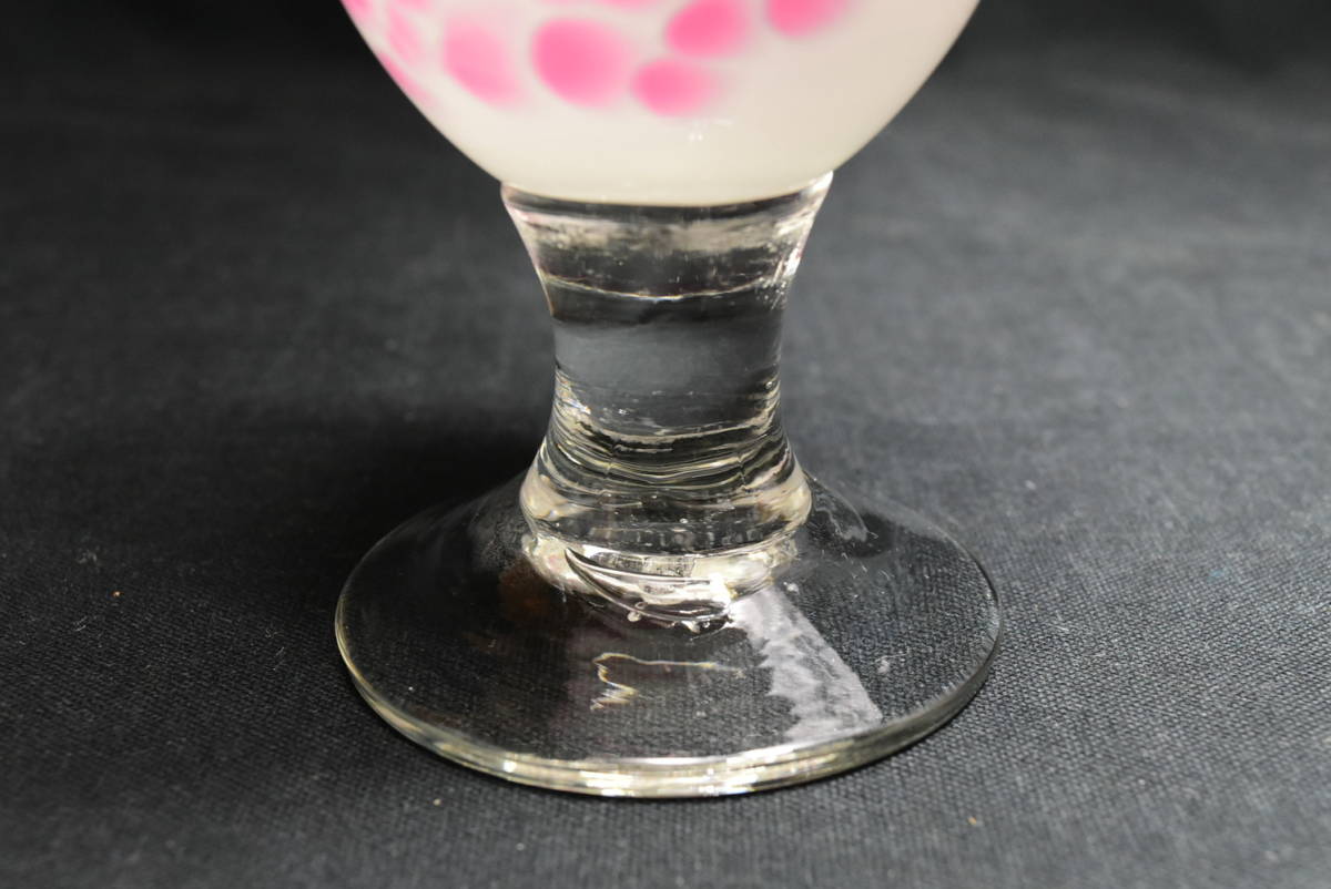 氷コップ　棗型　乳白　ピンク　吹雪　斑点　吹きガラス　大正ロマン　和ガラス　アンティーク_画像7