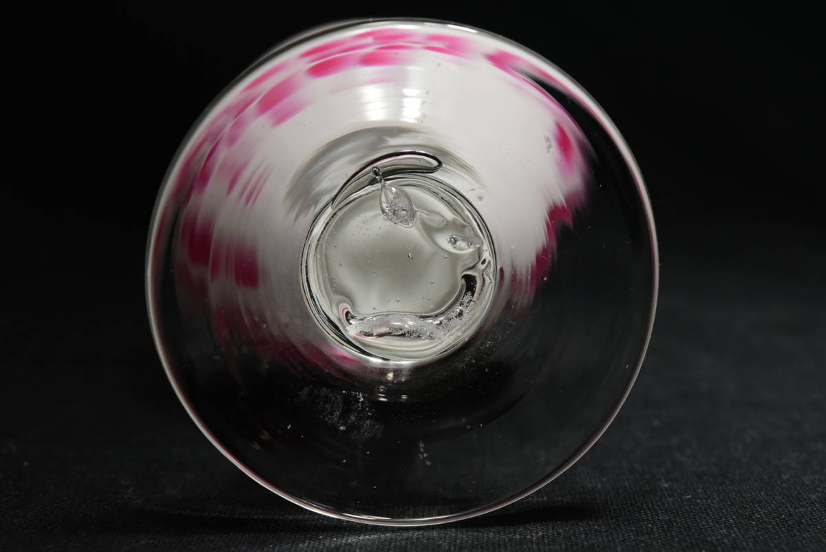 氷コップ　棗型　乳白　ピンク　吹雪　斑点　吹きガラス　大正ロマン　和ガラス　アンティーク_画像8