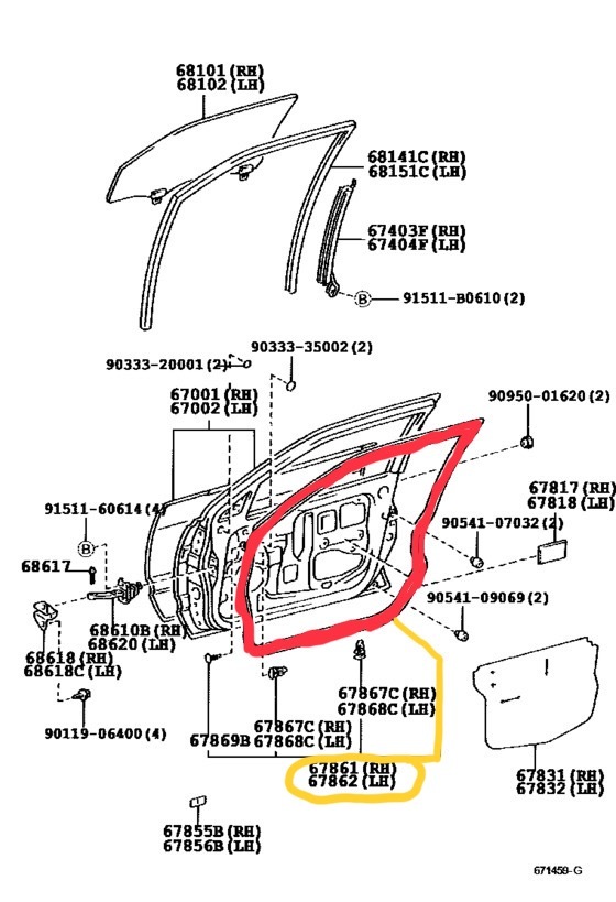 トヨタ純正 アルテッツァ GXE10 GXE15 JCE15 JCE10 フロントドア ウェザーストリップ 左右セット 未使用 TOYOTA_左右2個セット