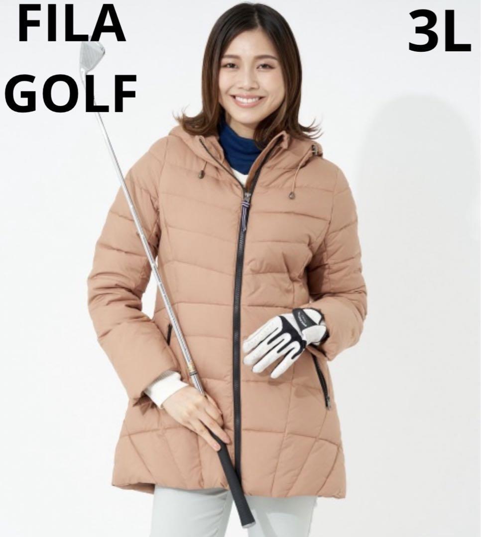 美品 FILA GOLF 定価3.8万ダウンジャケット 大きいサイズ 3L 2XL コート アウター フィラゴルフ ブラウン ロング　フード