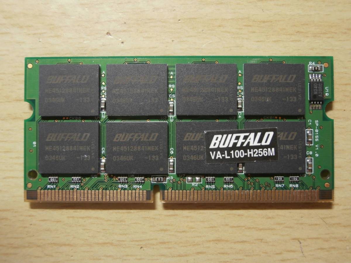 SO-DIMM PC100 CL2 144Pin 256MB(128Mbit 16枚チップ) BUFFALOチップ ノート用メモリ_画像1