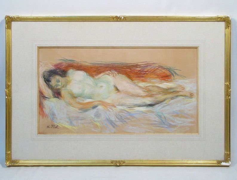 伊藤清永 「裸婦」 額装１０号大 柔らかな色彩に流麗な描線、油彩画と