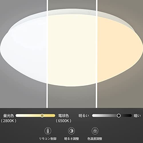 LEDシーリングライト 6畳 24W 3000LM 調色/調光タイプ 昼光色 電球色 リモコン付き 調光タイプ LEDライト 常夜灯モード メモリ機能_画像4