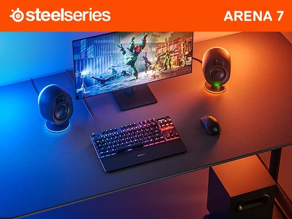 Steeiseries ゲーミングスピーカー Arena7 JP PC用スピーカー サブウーファー RGBイルミネーション Bluetooth バスレフ式_画像2