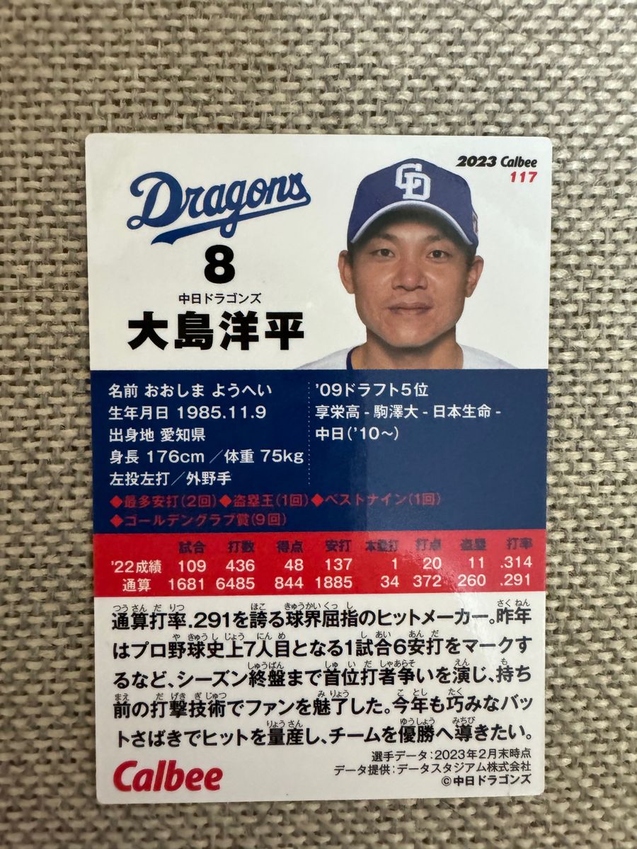 プロ野球チップスカード中日大島選手