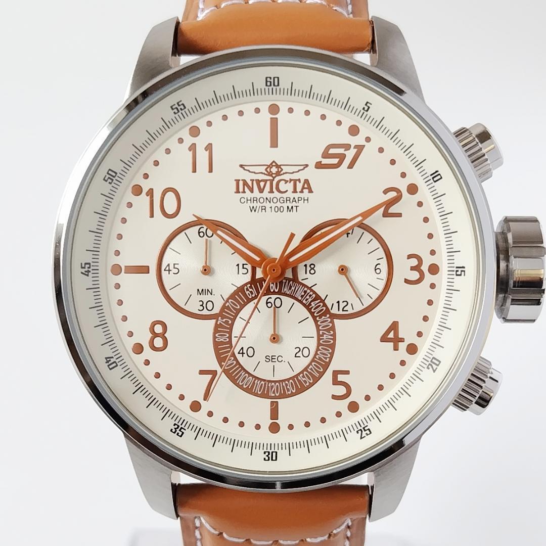 ブラウンレザー/アイボリー新品インビクターメンズ腕時計クォーツ クロノグラフ メンズウォッチ INVICTA レトロ 革バンド クラシック_画像3