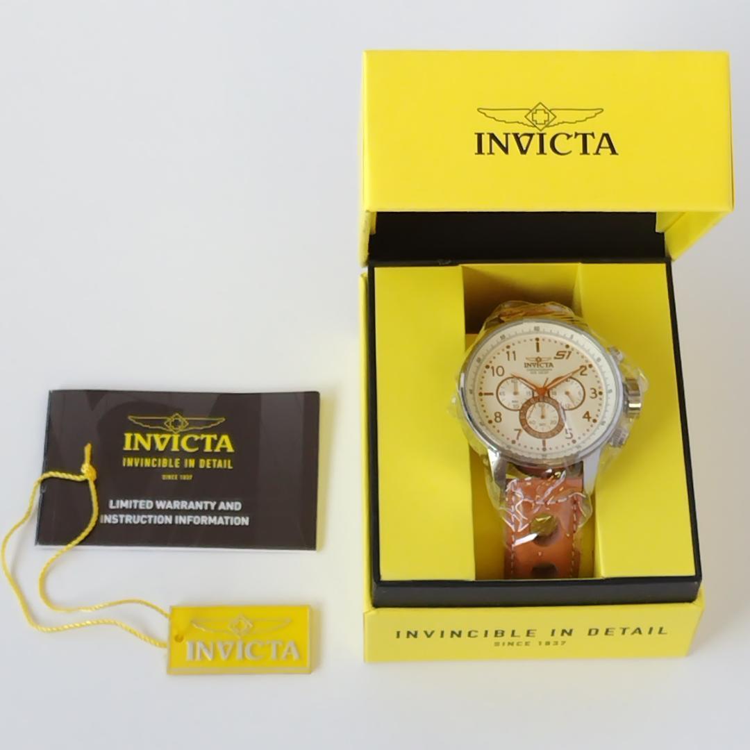 ブラウンレザー/アイボリー新品インビクターメンズ腕時計クォーツ クロノグラフ メンズウォッチ INVICTA レトロ 革バンド クラシック_画像10