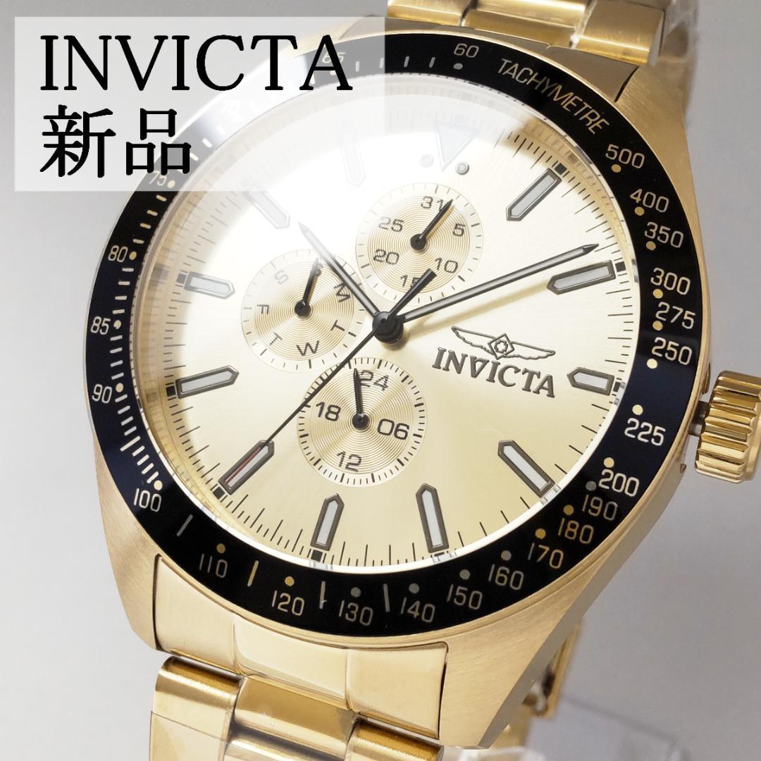 インビクタ新品メンズ腕時計45mmクロノグラフ クォーツ ゴールド 