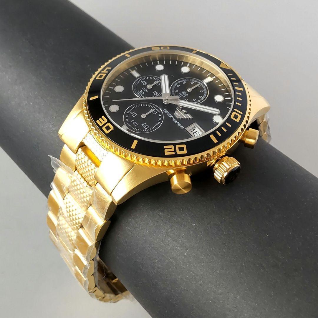 ゴールド/ブラック新品EMPORIO ARMANI腕時計メンズ43㎜ゴージャス エンポリオ・アルマーニ メンズウォッチ クォーツ クロノ 日付