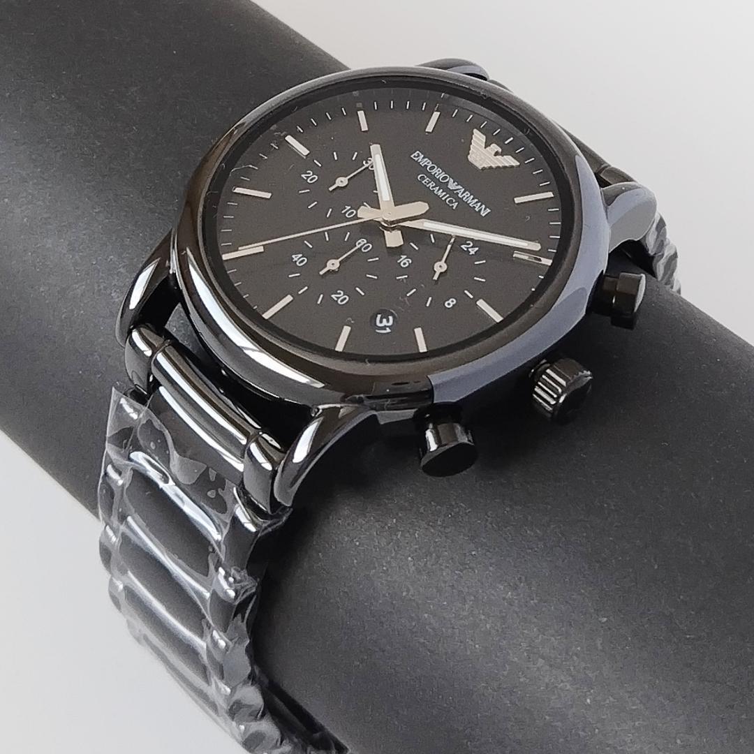 ブラック黒エンポリオ・アルマーニ新品メンズ腕時計43㎜セラミカ 