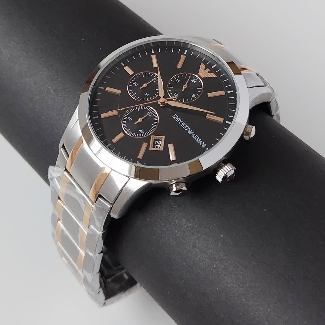 シルバー/ブラック新品EMPORIO ARMANIメンズ腕時計43㎜クロノグラフ 箱