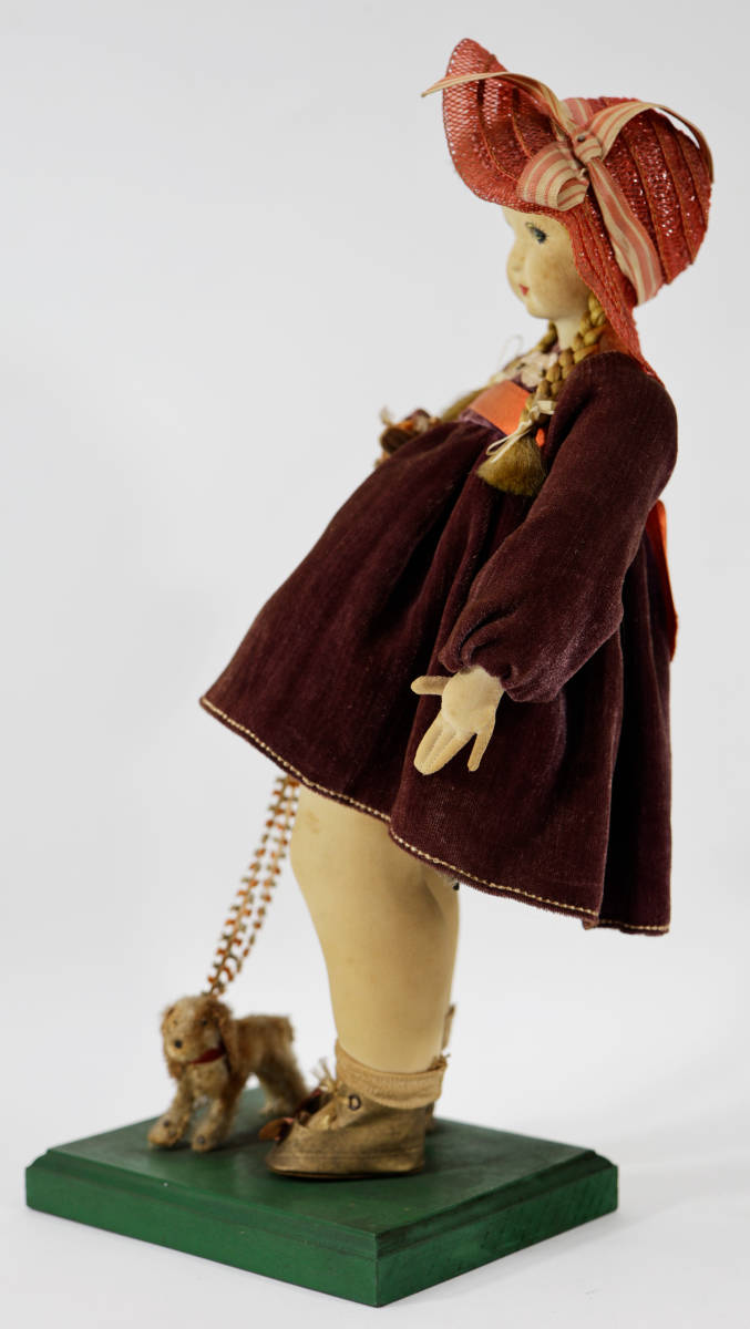和初期 ドール「洋装布製人形」仔犬をつれた少女 足太人形 昭和レトロ アンティーク 文化人形 インテリア置物_画像5