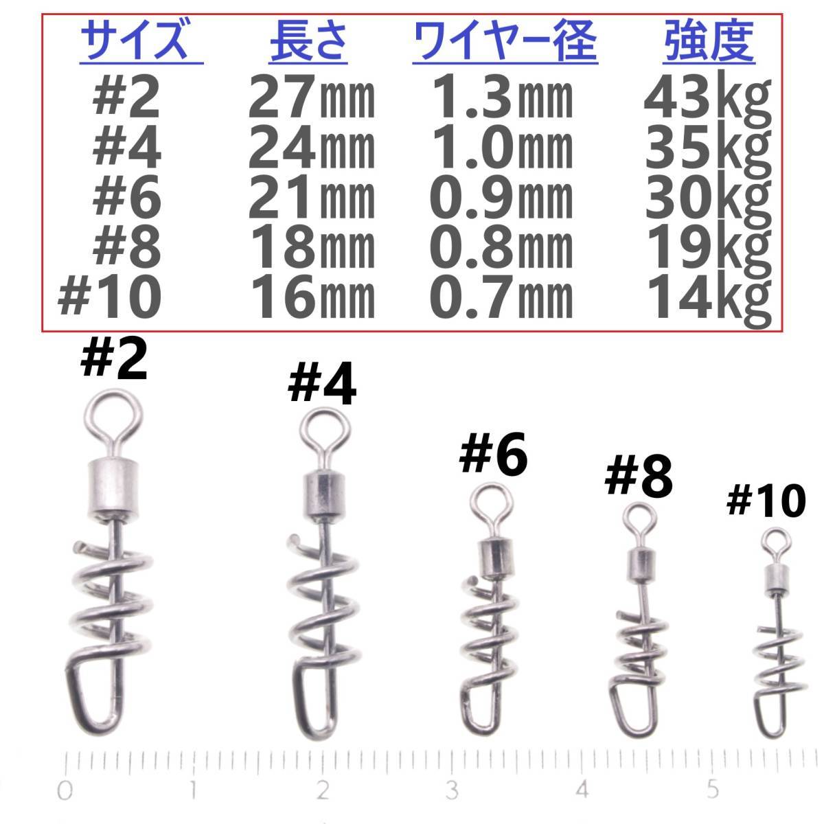 【送料140円】コークスクリューサルカン #2 40個セット 直結式 スイベル スクリューロック スナップ ラセンサルカン 石鯛 底物仕掛けに！_画像2