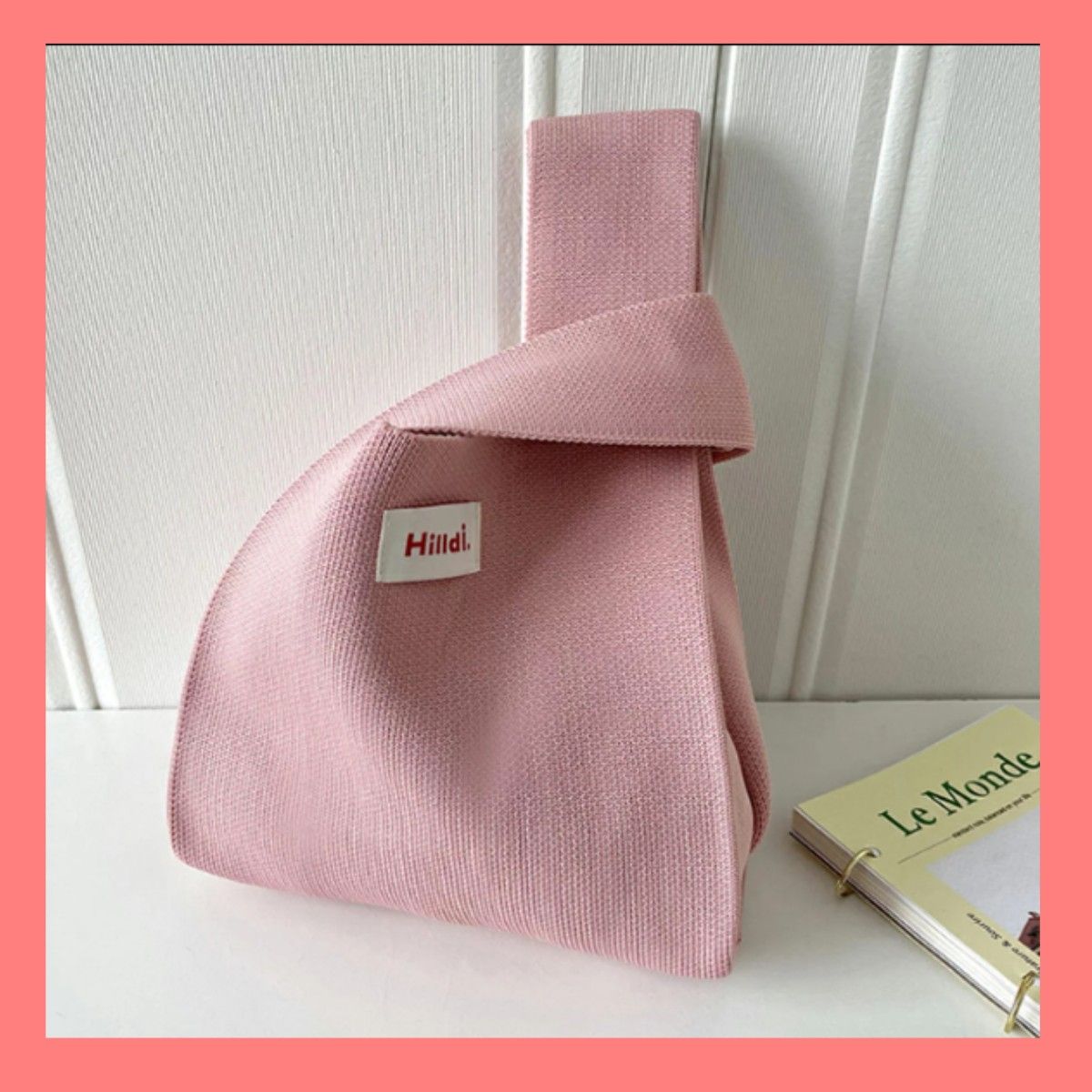 【ピンク】トートバッグ ニット   サブバック  小さめ  ミニバッグ ニットバッグ　ギフト　プレゼント