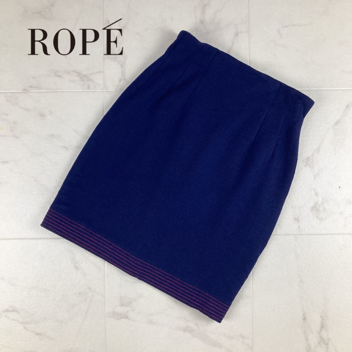 ROPE' ロペ ウールタイトスカート 膝丈 裏地あり 紺 ネイビー サイズ63-90*IC617_画像1