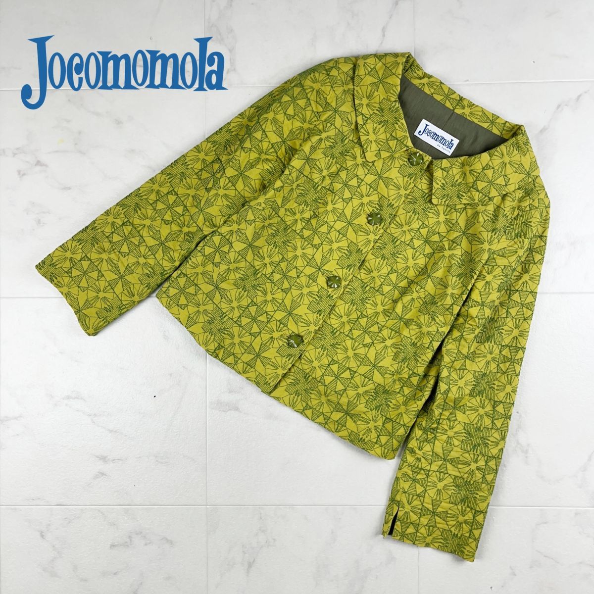 最も信頼できる 美品 Jocomomola ホコモモラ 総柄刺繍デザインジャケット レディース 黄色 イエロー 緑 グリーン サイズ40*IC892 ジャンパー、ブルゾン